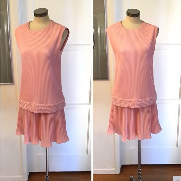 Vintage 60s Pink Drop Waist Mod Beaded Cocktail Dress - Picture 1 of 8